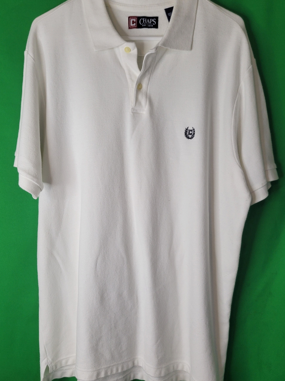 Chaps White Polo Embroidered Crest Men Dress Sz XL Logo Cotton Shirt Pique